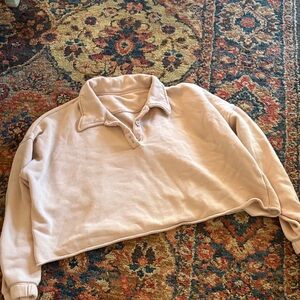 Aerie Light Pink/Cream Cropped Pullover Sweatshirt